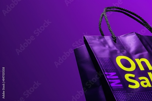 A purple shopping bag with the word On Sale printed on it, set against a vibrant purple background.