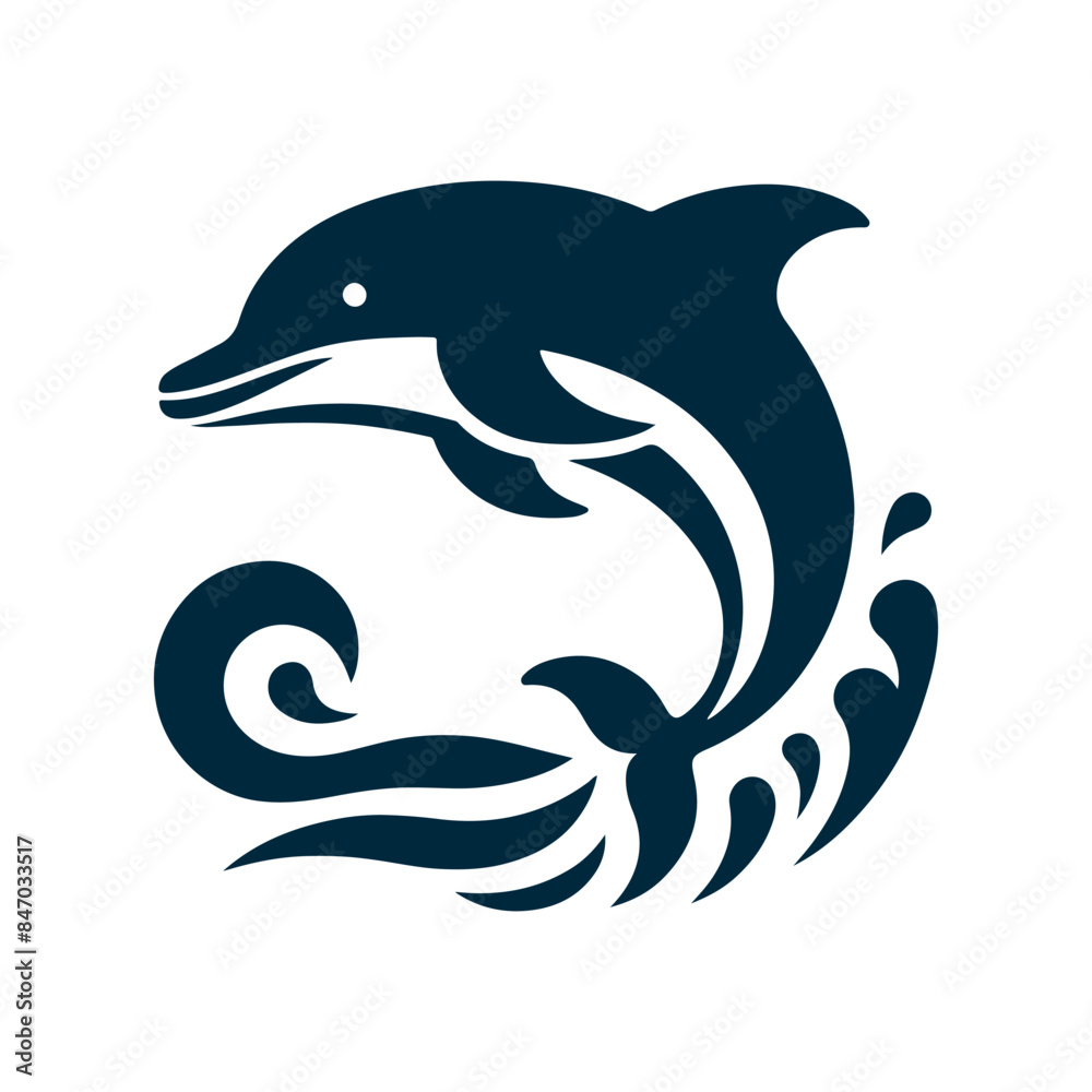 Fototapeta premium Dolphin Silhouette Clip art isolated vector illustration on a white background