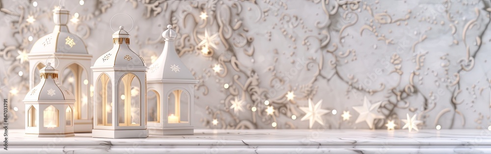 Obraz premium Artistic White Lanterns Minimalist Eid Setting