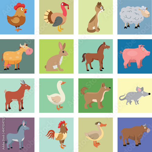 Farm animals livestock and pets icons set isolated vector illustration