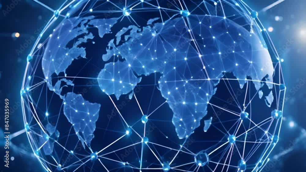 An intricate visualization of global digital connectivity, depicting a ...