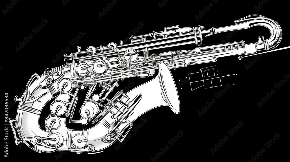 Obraz premium A close-up shot of a saxophone resting on a dark background, ideal for music or artistic concepts