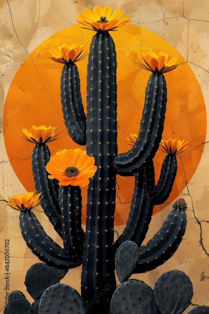 Abstract desert landscape with collage elements of cacti Abstract desert landscape with collage elements of cacti