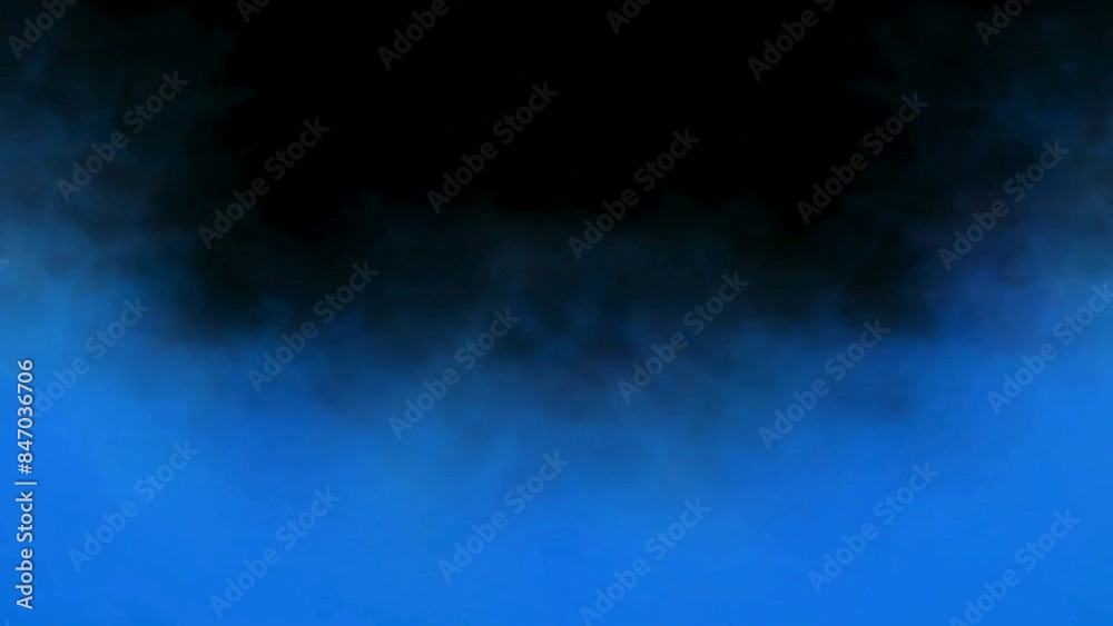Blue smoke moving on black background. Abstract fog floating, Natural smoke overlay effect. Gas steam motion design, Slow motion shot