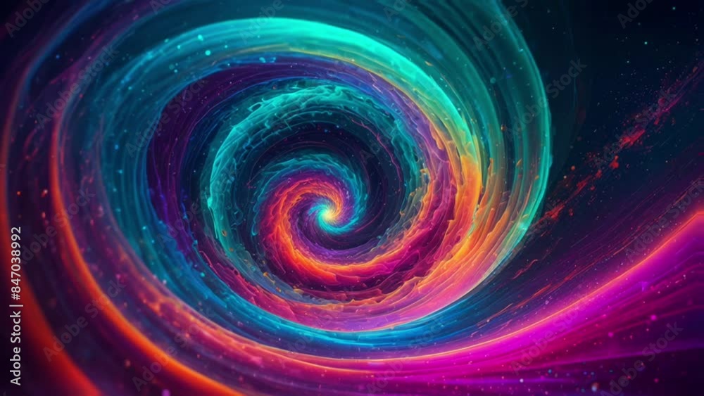 Abstract background of cosmic energy vortex phenomena, energy smoke, electric waves, blue red flames moving beautifully in the universe. A vortex of colorful cosmic energy light lines in the universe.