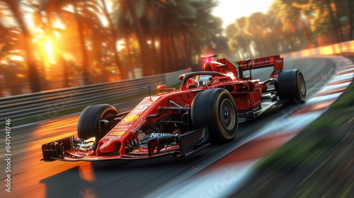 Formula one racing driver at start line with banner space, ready for competition