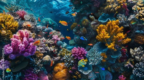 Fototapeta Naklejka Na Ścianę i Meble -  coral reef teeming with colorful marine life, showcasing the vibrant biodiversity of the ocean.