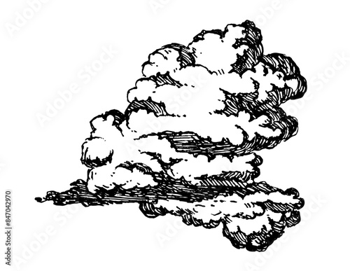 Set of clouds in hand drawn vintage retro style isolated on white background. Cartoon design elements. Vector illustration.