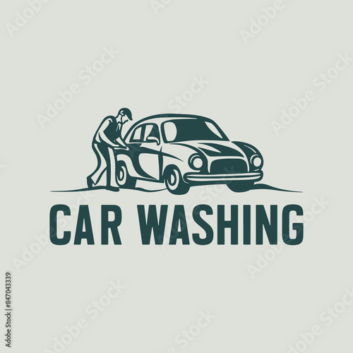 Car washing man and Car logo vector