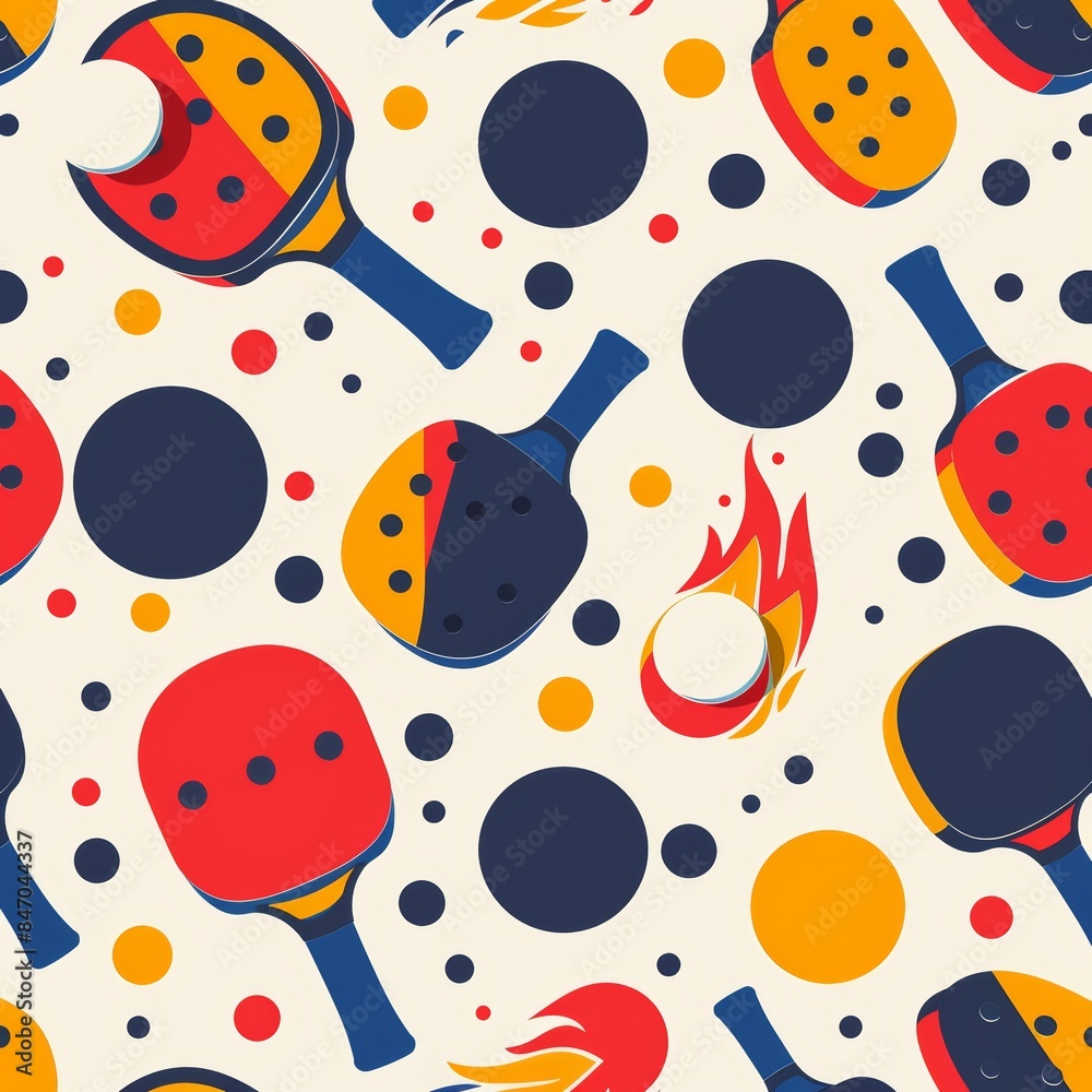 Seamless Table Tennis Pattern with Olympic Flame for Sports-Themed Merchandise and Apparel Design