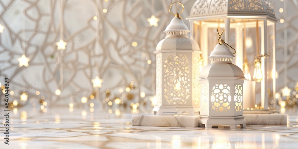 Artistic White Lanterns Minimalist Eid Setting