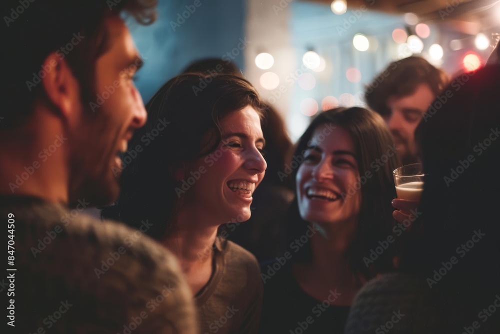 Group of friends having fun and drinking beer at a party in a pub Group of friends having fun and drinking beer at a party in a pub