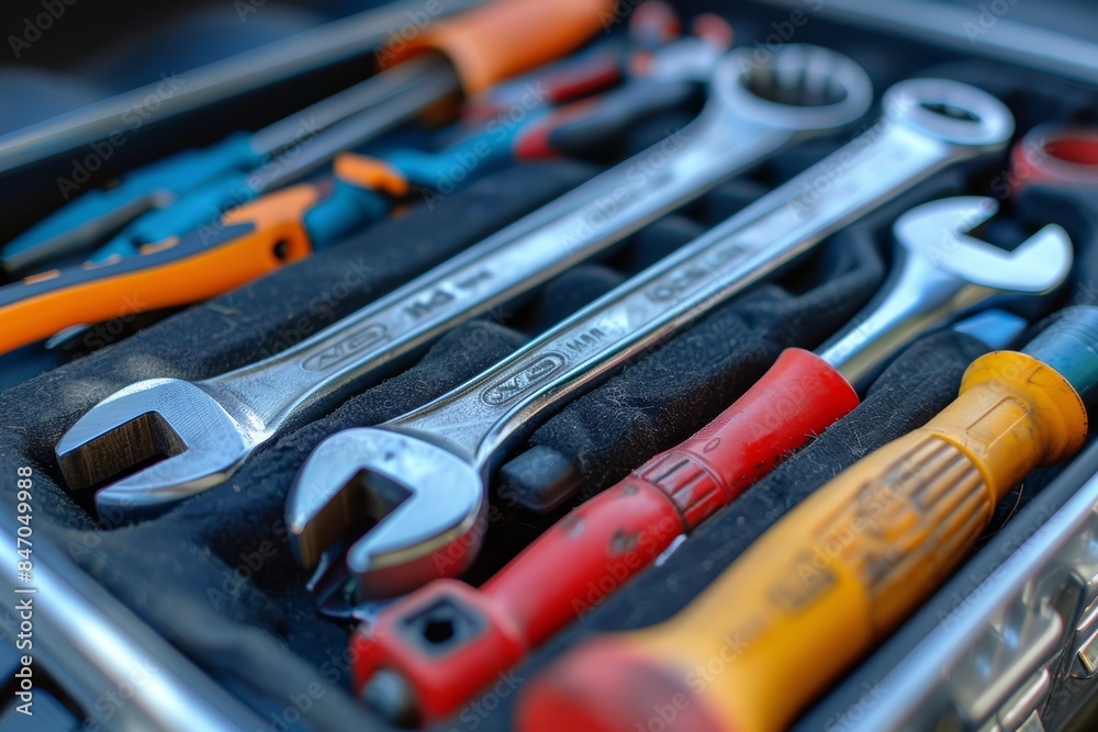 Fototapeta premium Roadside Assistance Technician Toolkit - Essential Emergency Repair Tools for Quick Service Response