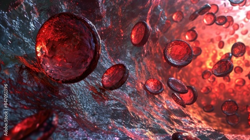 A group of red blood cells flowing through a vein