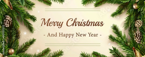 Merry Christmas and happy new year design wit palm border. poster, banner, greeting card
