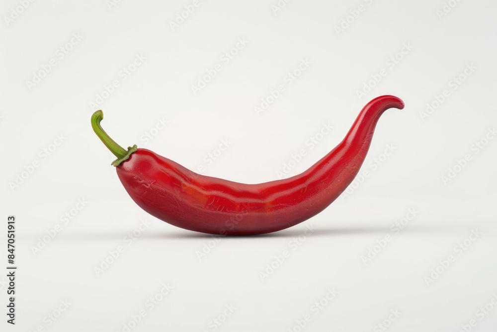 A single red hot pepper sits on a white background A single red hot pepper sits on a white background