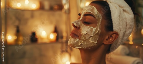 Relaxing Home Spa Treatment with Natural Peeling Mask in Cozy, Warmly Lit Bathroom