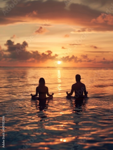 A romantic moment shared by two people enjoying the beauty of nature on a beach during sunset © vefimov