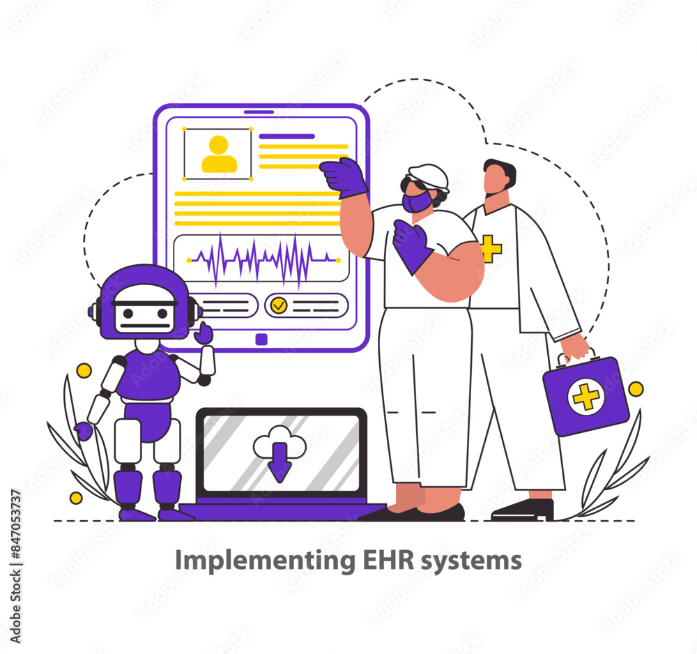 Tech-Assisted Health Flat Vector illustration. Tech-Assisted Health Flat Vector illustration.