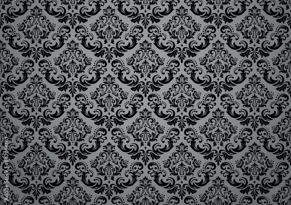 Wallpaper in the style of Baroque. Seamless vector background. Gray and black floral ornament. Graphic pattern for fabric, wallpaper, packaging. Ornate Damask flower ornament Wallpaper in the style of Baroque. Seamless vector background. Gray and black floral ornament. Graphic pattern for fabric, wallpaper, packaging. Ornate Damask flower ornament