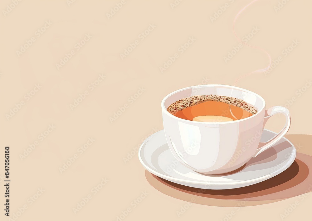Warm Cup of Coffee on Beige Background, Steaming Hot Drink. Warm Cup of Coffee on Beige Background, Steaming Hot Drink.