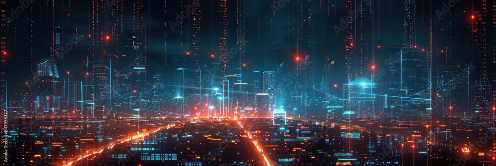 Fototapeta premium Cyberpunk Cityscape with Neon Lights