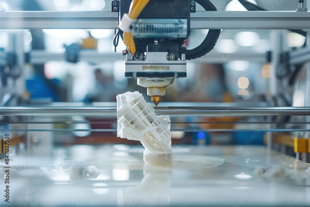 Fototapeta premium Cutting-Edge Innovation: 3D Printer Crafting a White Plastic Model