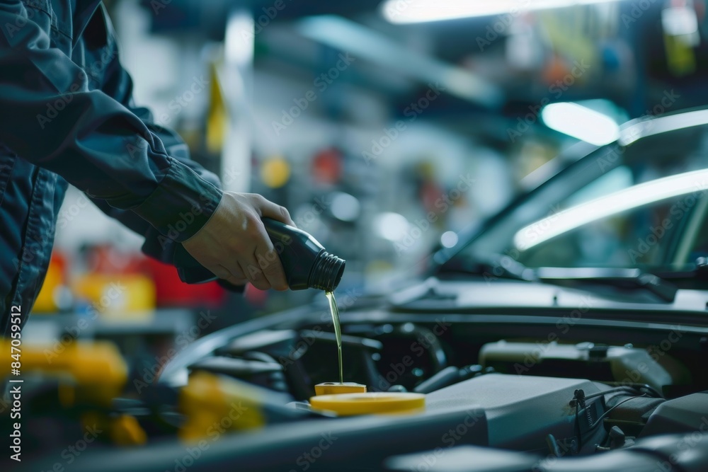 custom made wallpaper toronto digitalProfessional Mechanic Checking Car Oil Level in a Service Garage - Automotive Repair and Maintenance