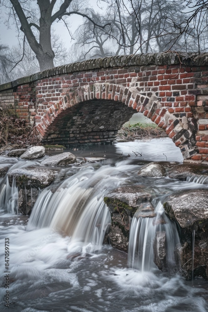 Image of a stone bridge spanning a small stream of water, perfect for use in travel or nature-related contexts Image of a stone bridge spanning a small stream of water, perfect for use in travel or nature-related contexts