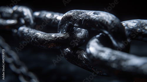 Close up of a heavy duty chain connecting something strong