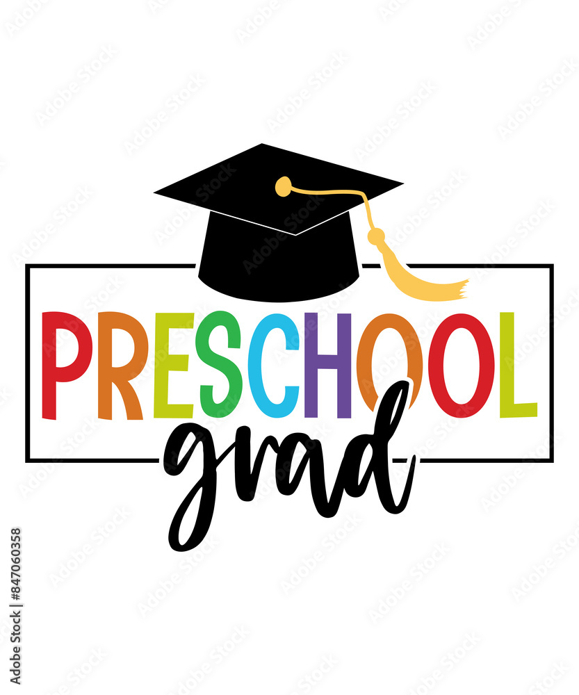 Graduation preschool grad typography clip art design on plain white
