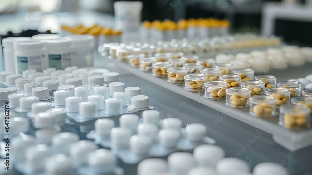 Obraz premium a table with many bottles of pills