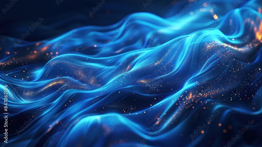 Fototapeta premium Abstract Blue Waves with Golden Glitter