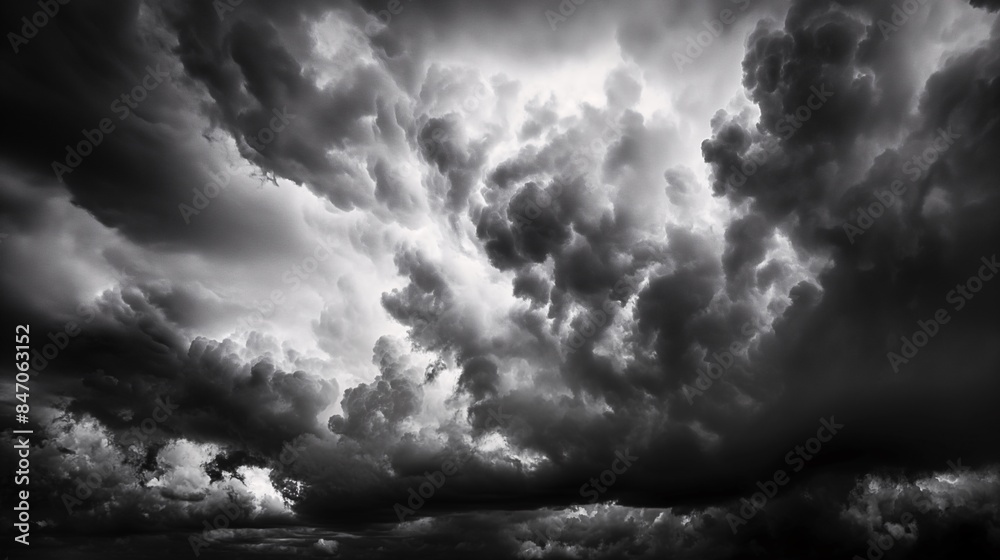 Obraz premium Dramatic black and white photo of storm clouds forming in the sky, highlighting the power and beauty of nature.