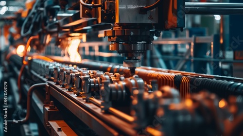 a machine is working on a piece of metal in a factory © progressman