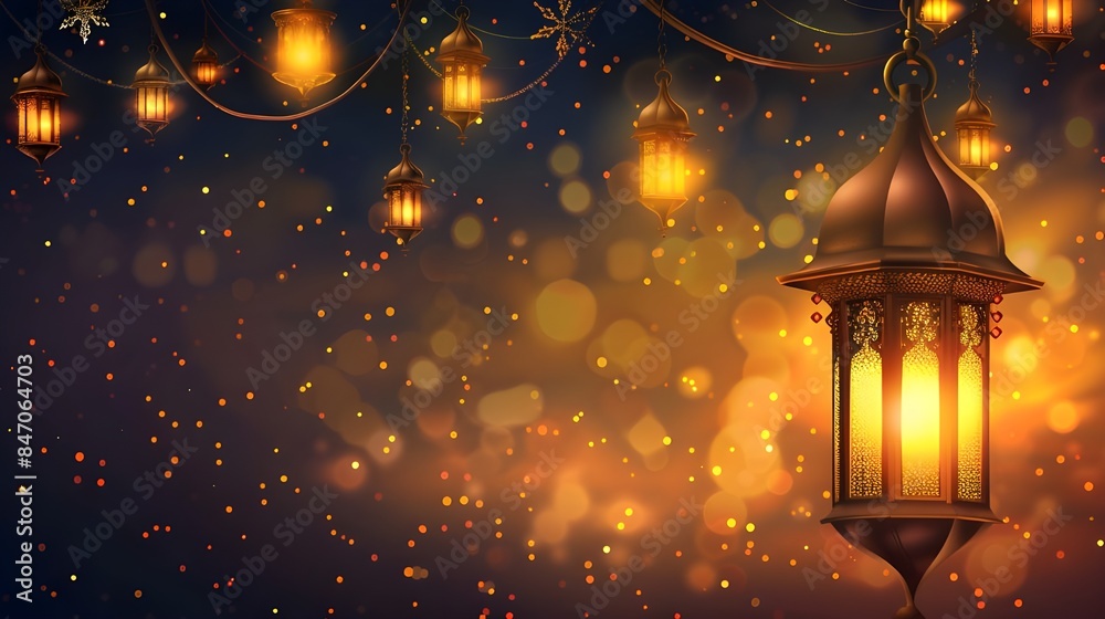 Obraz premium beautiful arabic cultural background with hanging lantern for ramadan kareem vibe