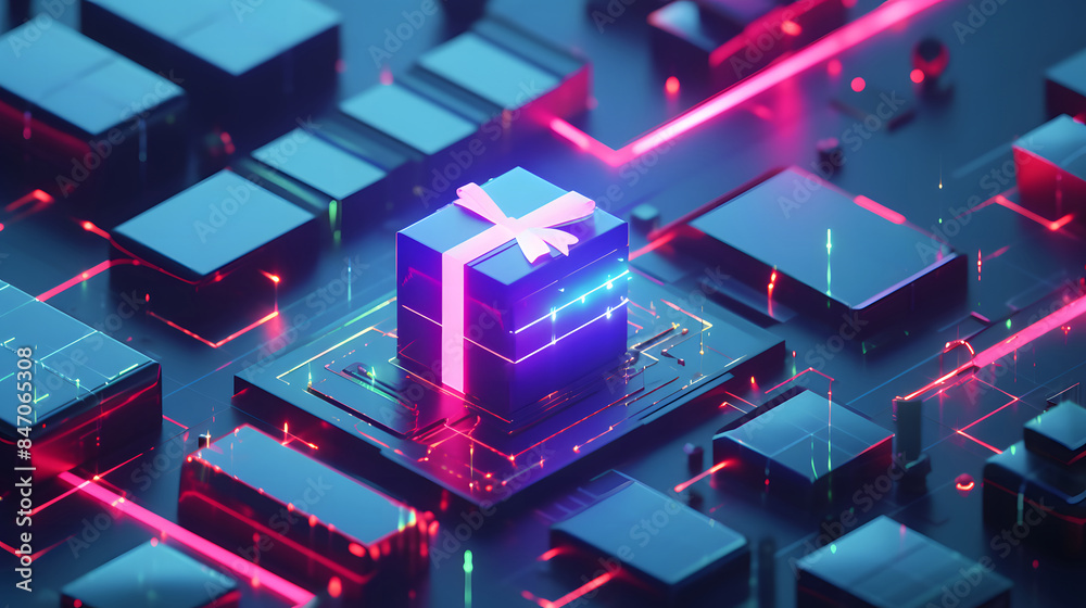 Cyber ​​Monday is a virtual shopping day with digital elements and gift box design