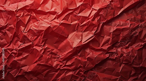 Crumpled red paper Texture Abstract Background with Light Reflections