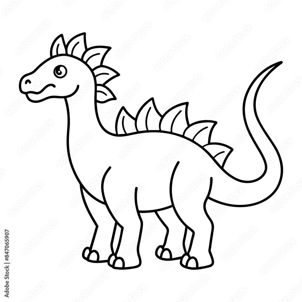 Dinosaur Vector Illustration Line Art -  Dinosaur  Line Art Silhouette, Animal Coloring Book Page For Kids. Dinosaur Black And White Vector Illustration Line Art For Kids Coloring Book.