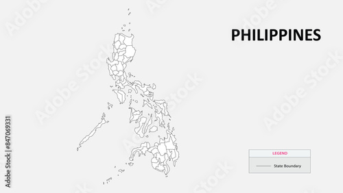 Philippines provinces Map. State map of Philippines. Administrative map of Philippines with states names in outline.