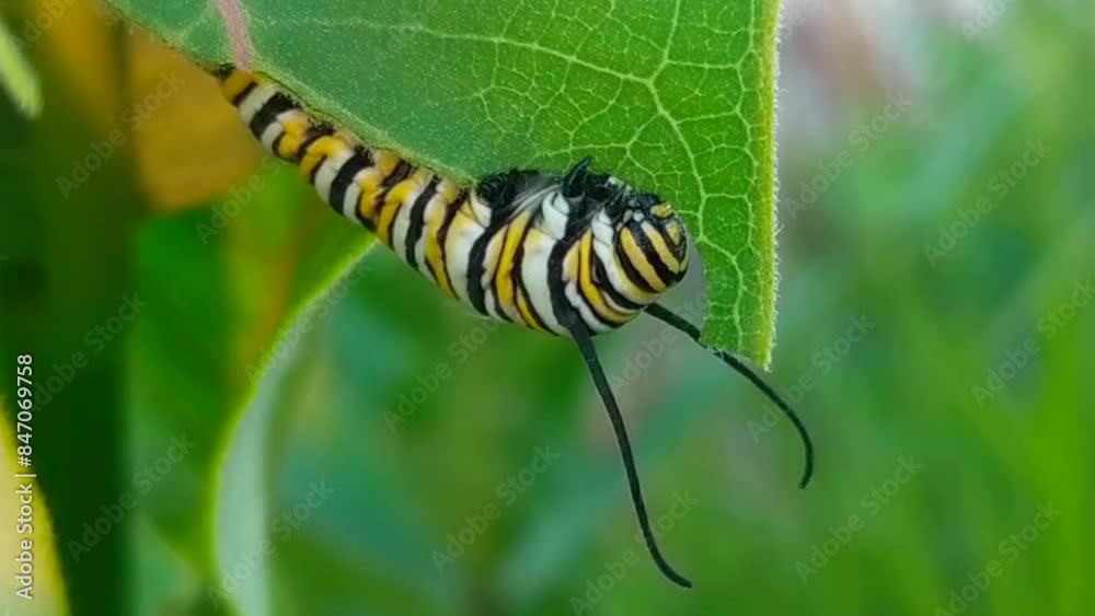 Monarch Butterfly Caterpillar feeds on milkweed in Winnebago County Illinois Monarch Butterfly Caterpillar feeds on milkweed in Winnebago County Illinois