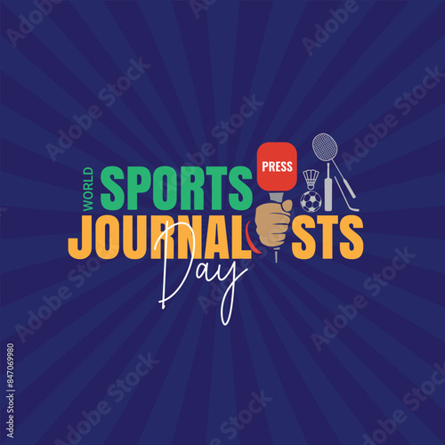 World Sports Journalists Day creative unique vector illustration, International Sports Journalist Day, microphone, and looks into the camera live in the media. Vector. 2 JULY