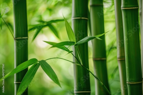 Fresh bamboo growing in a dense forest creating a soothing atmosphere