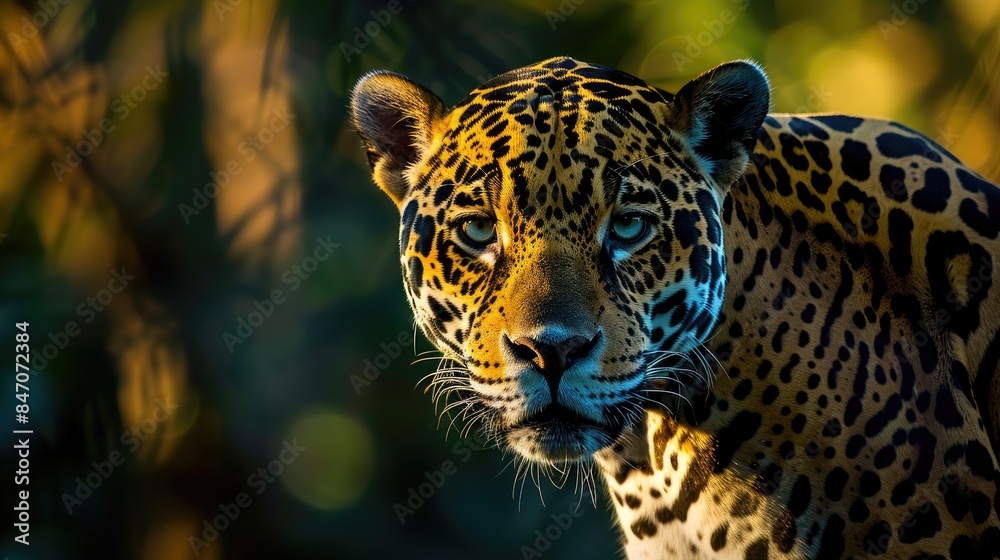 Obraz premium Jaguars Prowess A powerful jaguar silhouette, fused with the vibrant Brazilian flag, embodies the spirit of this magnificent animal and its connection to the country
