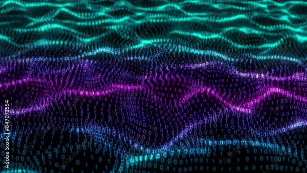 Computer Code Matrix Number Animation And Change Randomly.  Digital Binary Code Wave Animation, Binary Number Digital Wave Animation. Glowing Number Wave Programming Code Animation. Futuristic Digital