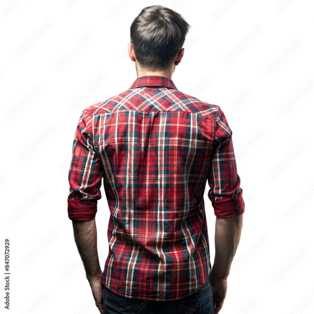 Man in plaid shirt on transparent background from back view Man in plaid shirt on transparent background from back view