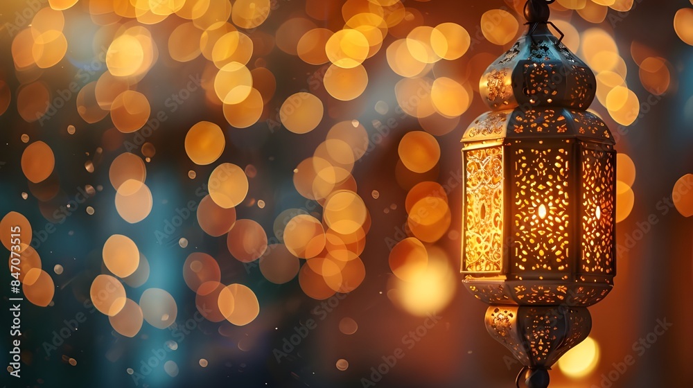 Islamic lanterns on festive blurred backdrop. Moroccan lanterns at night. Glittering party garlands. Ramadan kareem, Eid Mubarak. eid al adha. Islamic lanterns on festive blurred backdrop. Moroccan lanterns at night. Glittering party garlands. Ramadan kareem, Eid Mubarak. eid al adha.