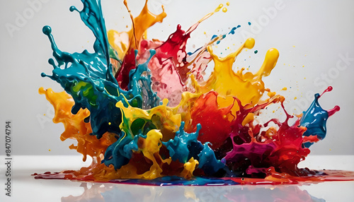 bright splashes of paint on a white background