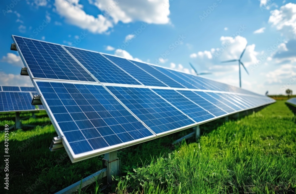 Solar Panels in a Field of Green Grass Solar Panels in a Field of Green Grass