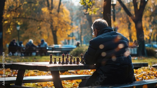 Man playing chess in a park AI generated